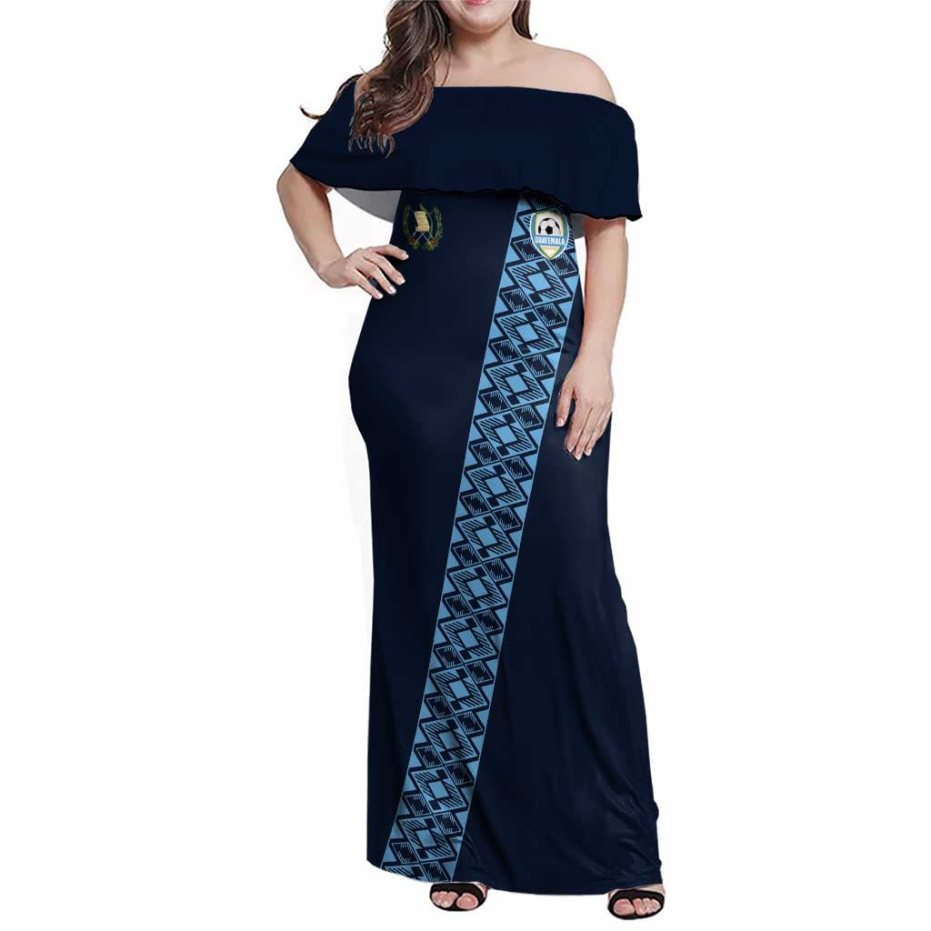Custom Guatemala Football Family Matching Off Shoulder Maxi Dress and Hawaiian Shirt Vamos Los Chapines