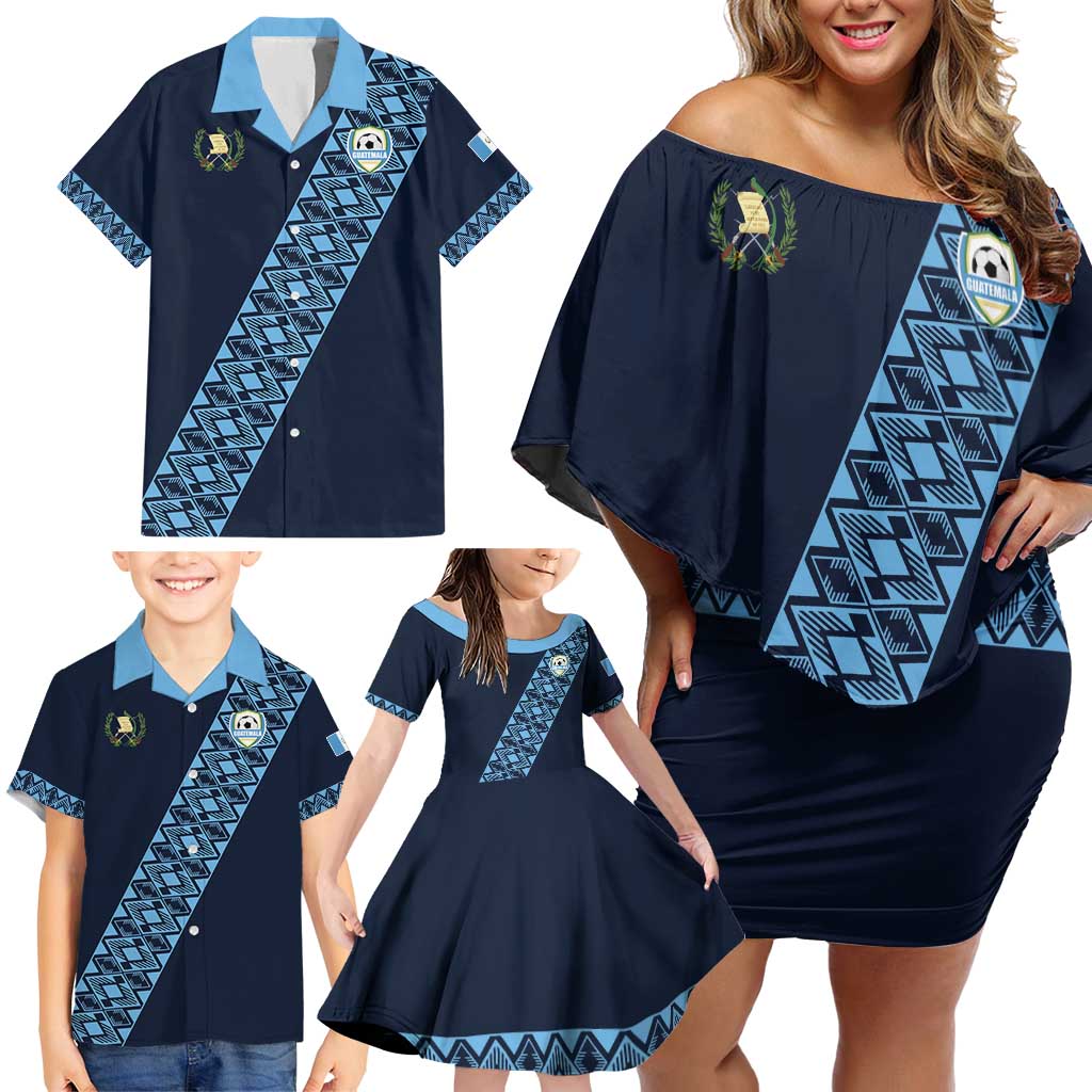 Custom Guatemala Football Family Matching Off Shoulder Short Dress and Hawaiian Shirt Vamos Los Chapines
