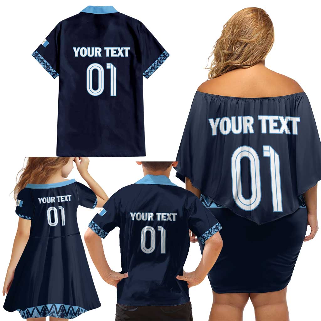 Custom Guatemala Football Family Matching Off Shoulder Short Dress and Hawaiian Shirt Vamos Los Chapines
