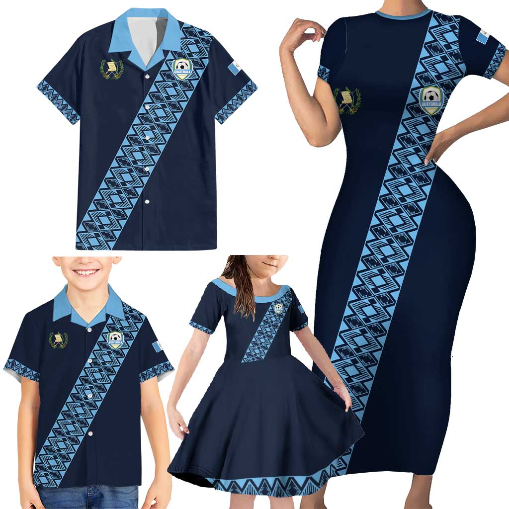 Custom Guatemala Football Family Matching Short Sleeve Bodycon Dress and Hawaiian Shirt Vamos Los Chapines