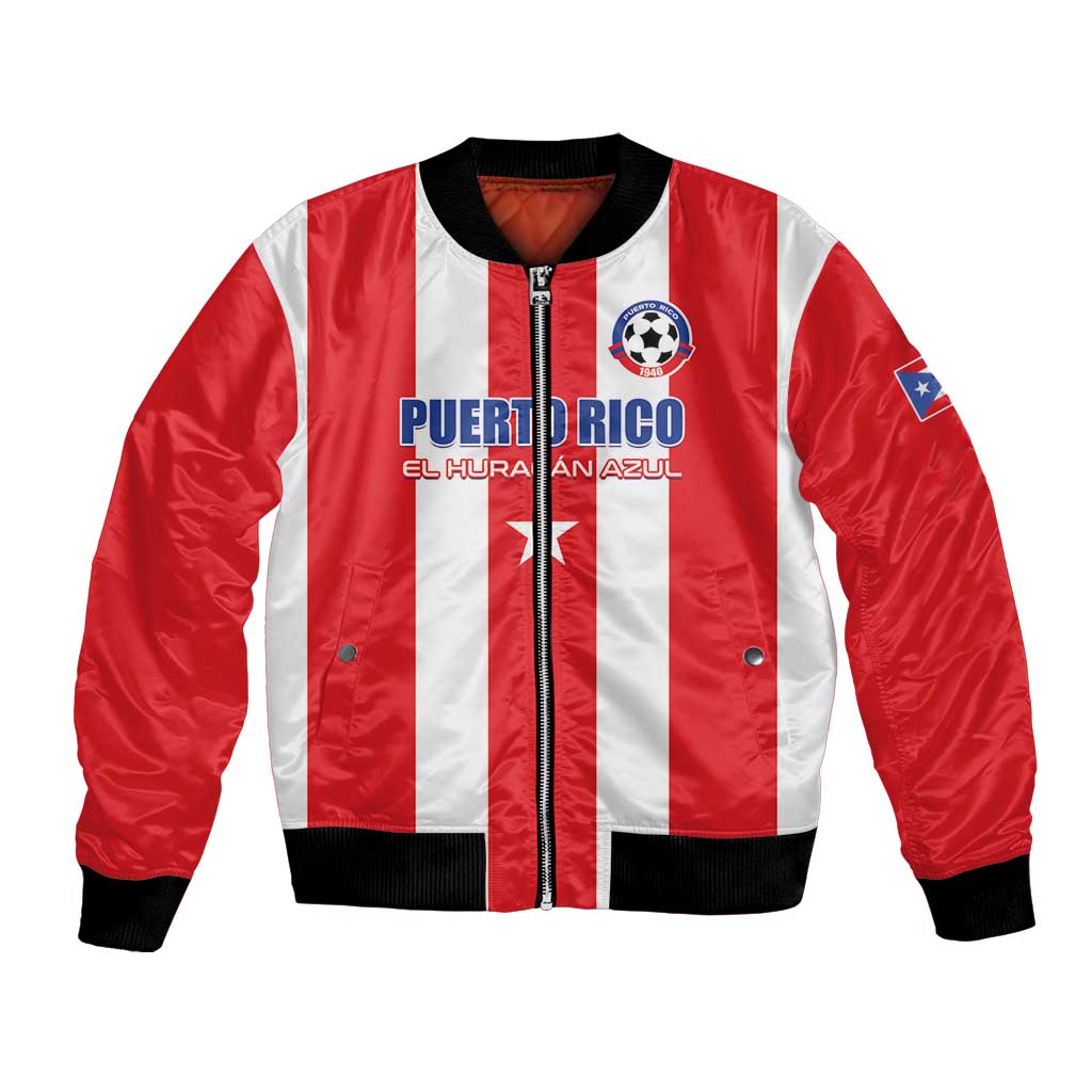 Custom Puerto Rico Football Bomber Jacket Go The Blue Hurricane