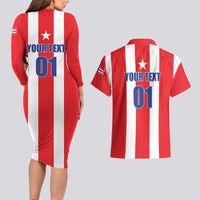 Custom Puerto Rico Football Couples Matching Long Sleeve Bodycon Dress and Hawaiian Shirt Go The Blue Hurricane