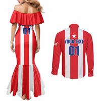 Custom Puerto Rico Football Couples Matching Mermaid Dress and Long Sleeve Button Shirt Go The Blue Hurricane