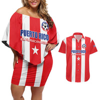 Custom Puerto Rico Football Couples Matching Off Shoulder Short Dress and Hawaiian Shirt Go The Blue Hurricane