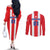 Custom Puerto Rico Football Couples Matching Off The Shoulder Long Sleeve Dress and Long Sleeve Button Shirt Go The Blue Hurricane