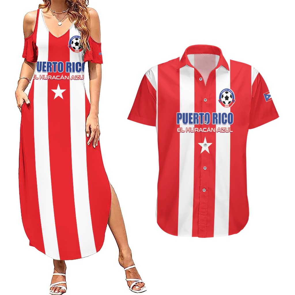 Custom Puerto Rico Football Couples Matching Summer Maxi Dress and Hawaiian Shirt Go The Blue Hurricane