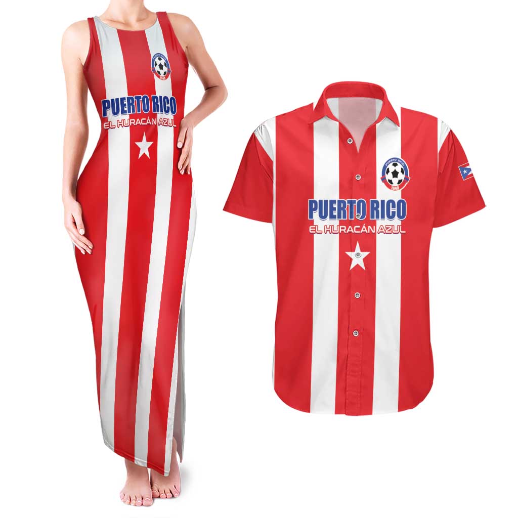 Custom Puerto Rico Football Couples Matching Tank Maxi Dress and Hawaiian Shirt Go The Blue Hurricane