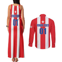 Custom Puerto Rico Football Couples Matching Tank Maxi Dress and Long Sleeve Button Shirt Go The Blue Hurricane