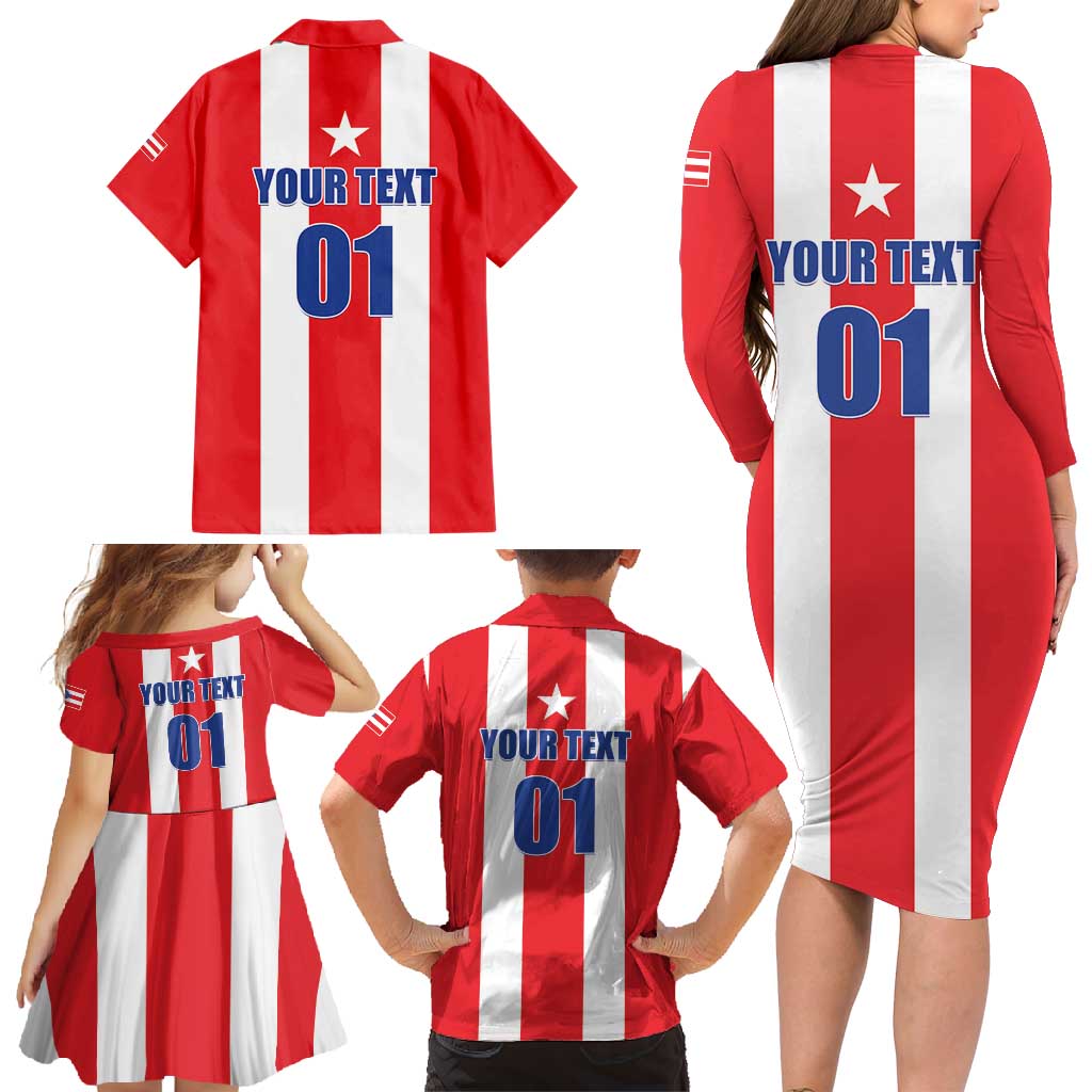 Custom Puerto Rico Football Family Matching Long Sleeve Bodycon Dress and Hawaiian Shirt Go The Blue Hurricane