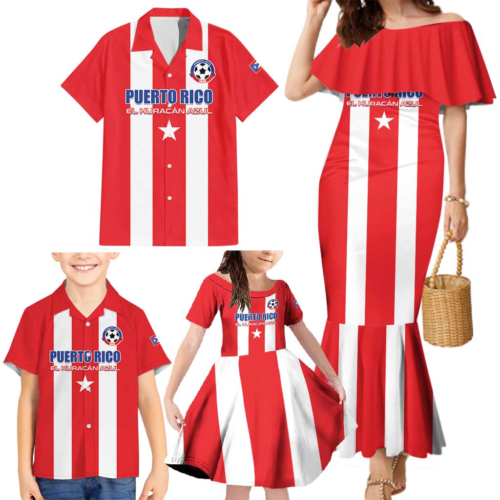 Custom Puerto Rico Football Family Matching Mermaid Dress and Hawaiian Shirt Go The Blue Hurricane