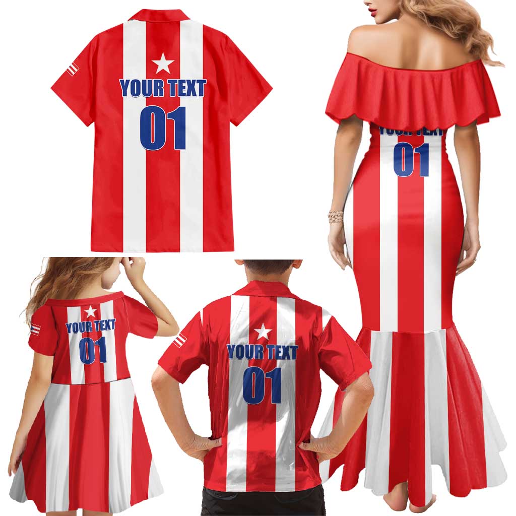 Custom Puerto Rico Football Family Matching Mermaid Dress and Hawaiian Shirt Go The Blue Hurricane