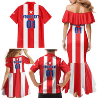 Custom Puerto Rico Football Family Matching Mermaid Dress and Hawaiian Shirt Go The Blue Hurricane