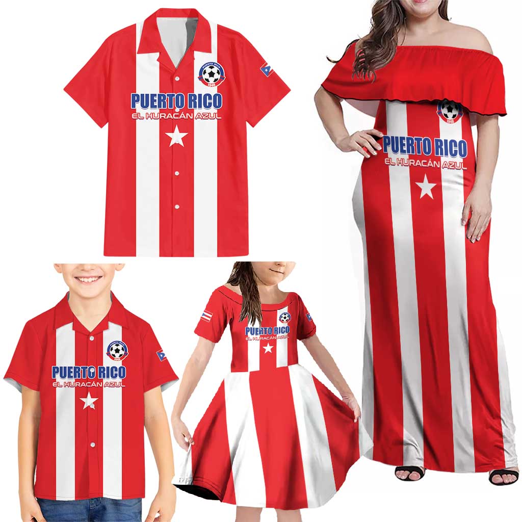 Custom Puerto Rico Football Family Matching Off Shoulder Maxi Dress and Hawaiian Shirt Go The Blue Hurricane