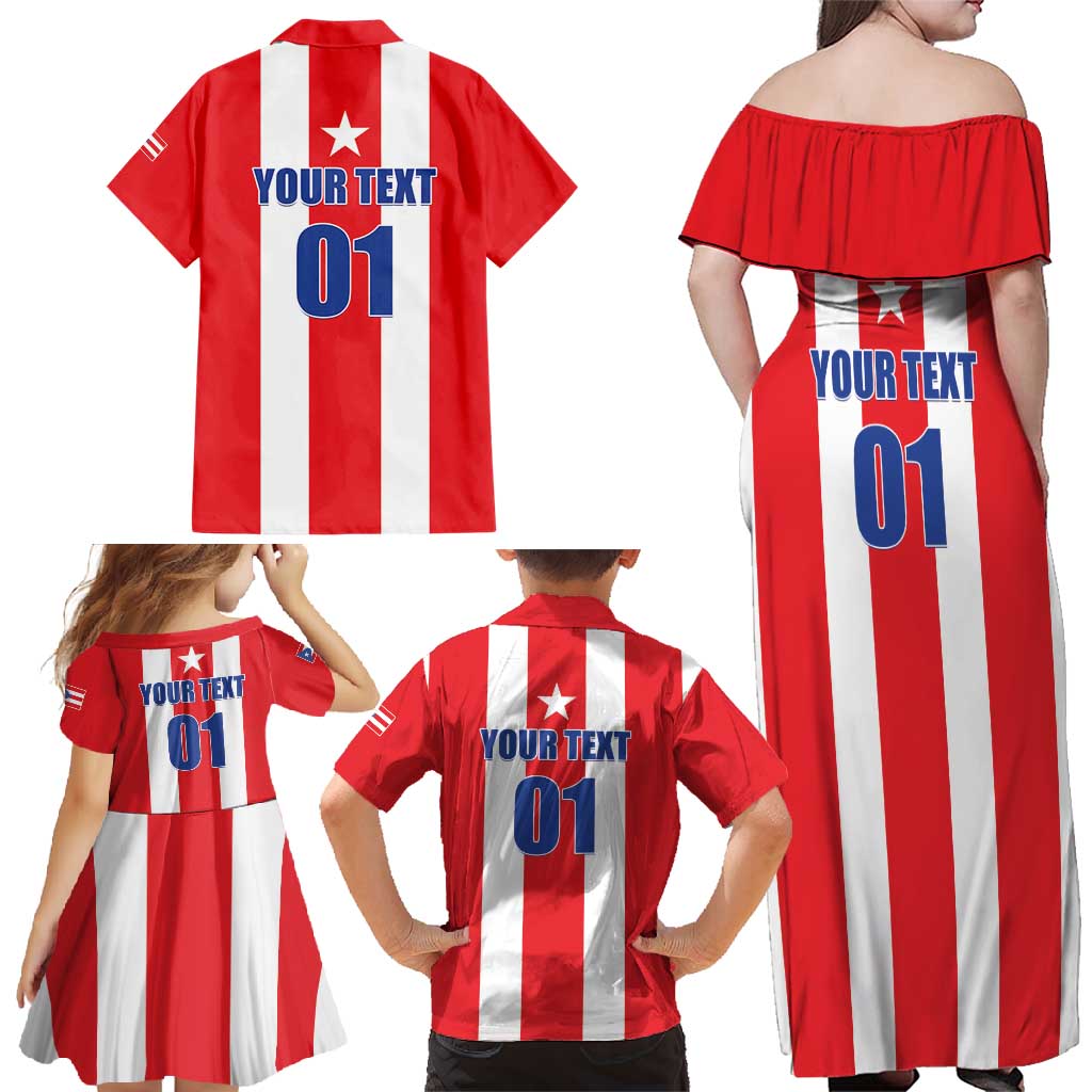 Custom Puerto Rico Football Family Matching Off Shoulder Maxi Dress and Hawaiian Shirt Go The Blue Hurricane