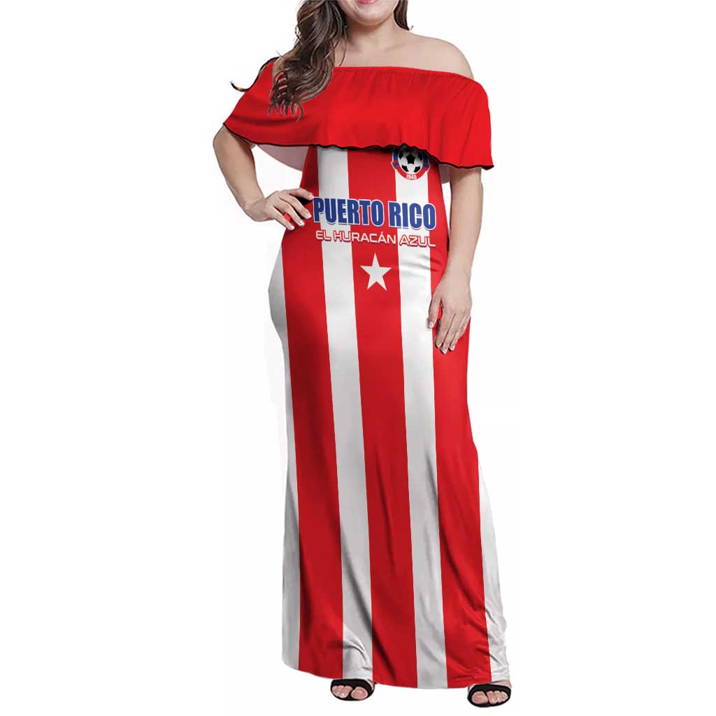 Custom Puerto Rico Football Family Matching Off Shoulder Maxi Dress and Hawaiian Shirt Go The Blue Hurricane