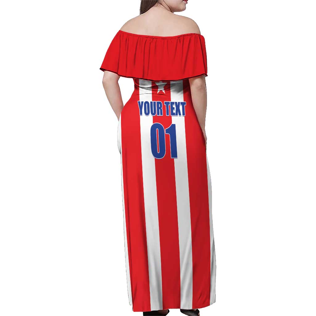 Custom Puerto Rico Football Family Matching Off Shoulder Maxi Dress and Hawaiian Shirt Go The Blue Hurricane