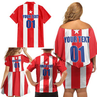 Custom Puerto Rico Football Family Matching Off Shoulder Short Dress and Hawaiian Shirt Go The Blue Hurricane