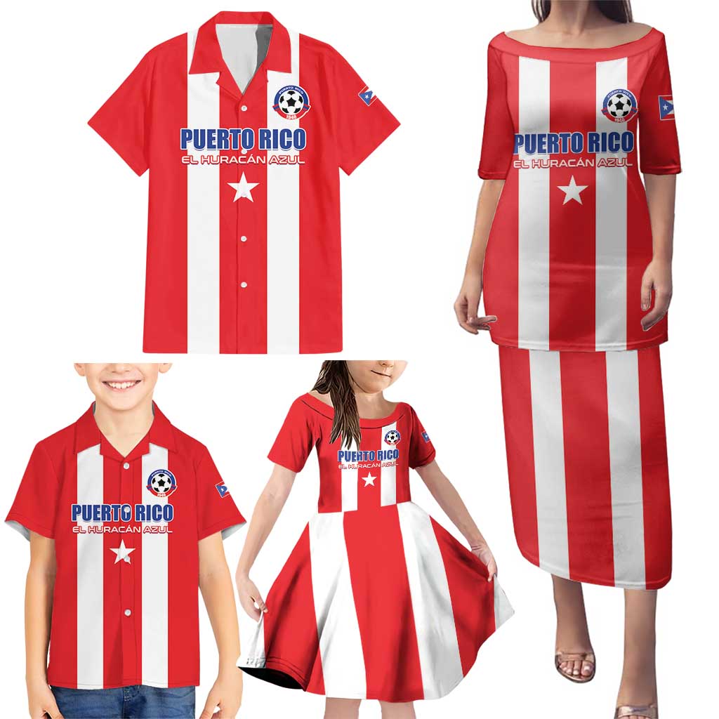 Custom Puerto Rico Football Family Matching Puletasi and Hawaiian Shirt Go The Blue Hurricane