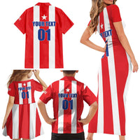 Custom Puerto Rico Football Family Matching Short Sleeve Bodycon Dress and Hawaiian Shirt Go The Blue Hurricane