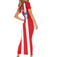 Custom Puerto Rico Football Family Matching Short Sleeve Bodycon Dress and Hawaiian Shirt Go The Blue Hurricane