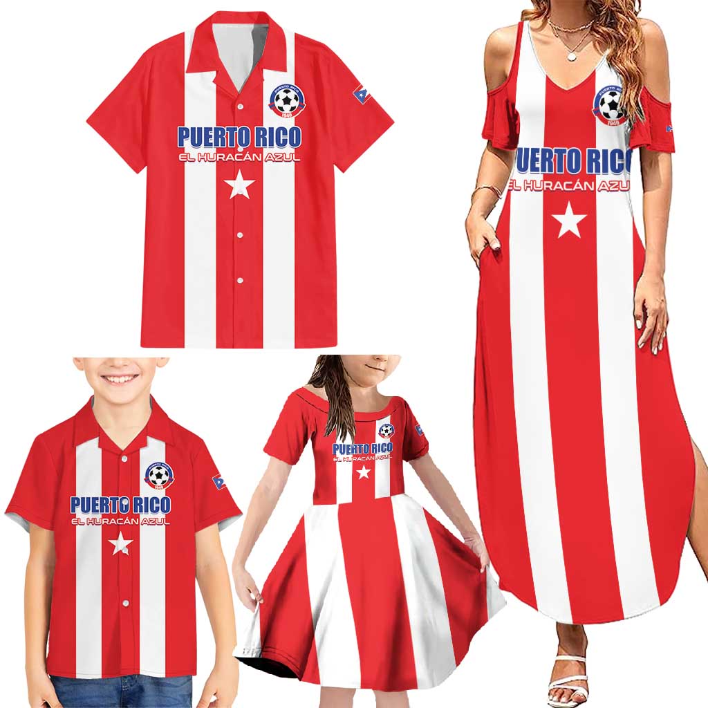 Custom Puerto Rico Football Family Matching Summer Maxi Dress and Hawaiian Shirt Go The Blue Hurricane