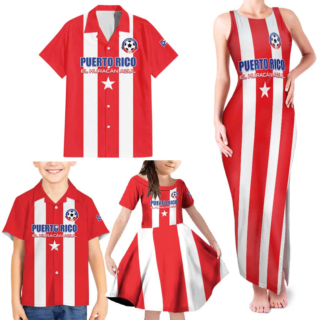 Custom Puerto Rico Football Family Matching Tank Maxi Dress and Hawaiian Shirt Go The Blue Hurricane