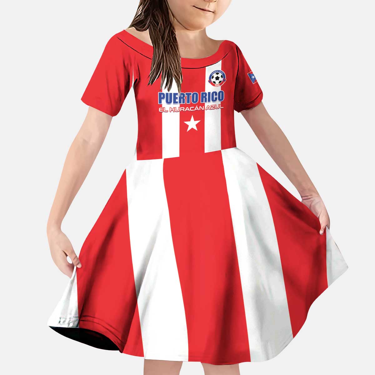 Custom Puerto Rico Football Kid Short Sleeve Dress Go The Blue Hurricane