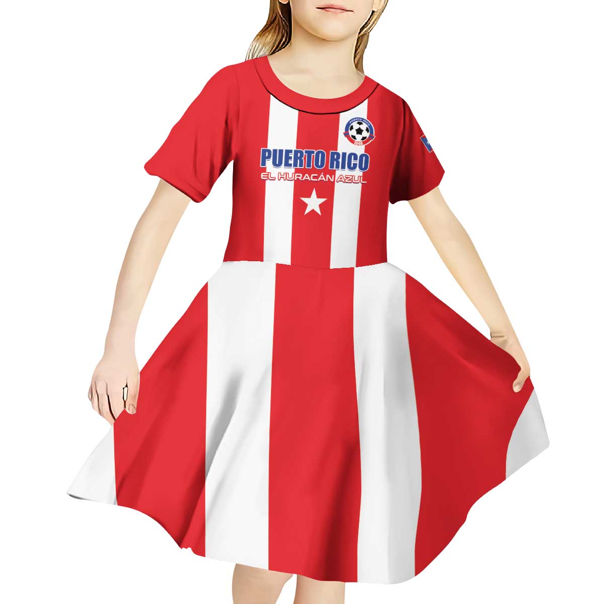 Custom Puerto Rico Football Kid Short Sleeve Dress Go The Blue Hurricane