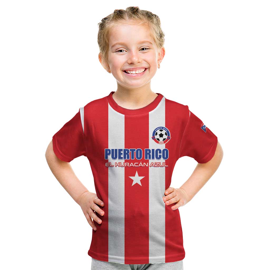 Custom Puerto Rico Football Kid T Shirt Go The Blue Hurricane