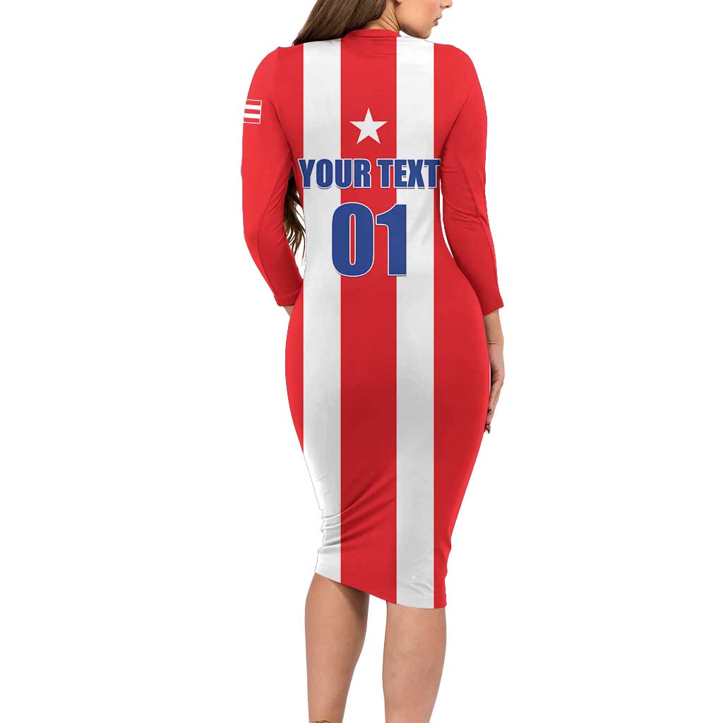 Custom Puerto Rico Football Long Sleeve Bodycon Dress Go The Blue Hurricane