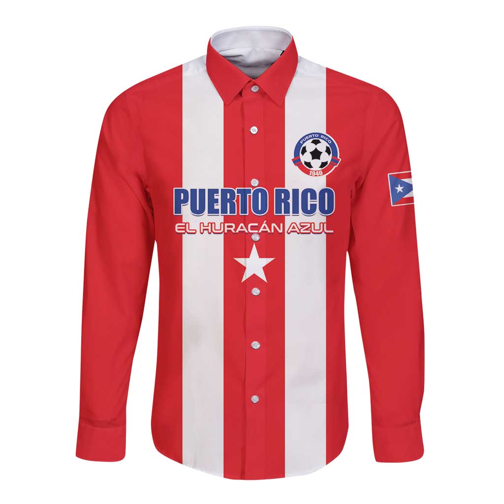 Custom Puerto Rico Football Long Sleeve Button Shirt Go The Blue Hurricane