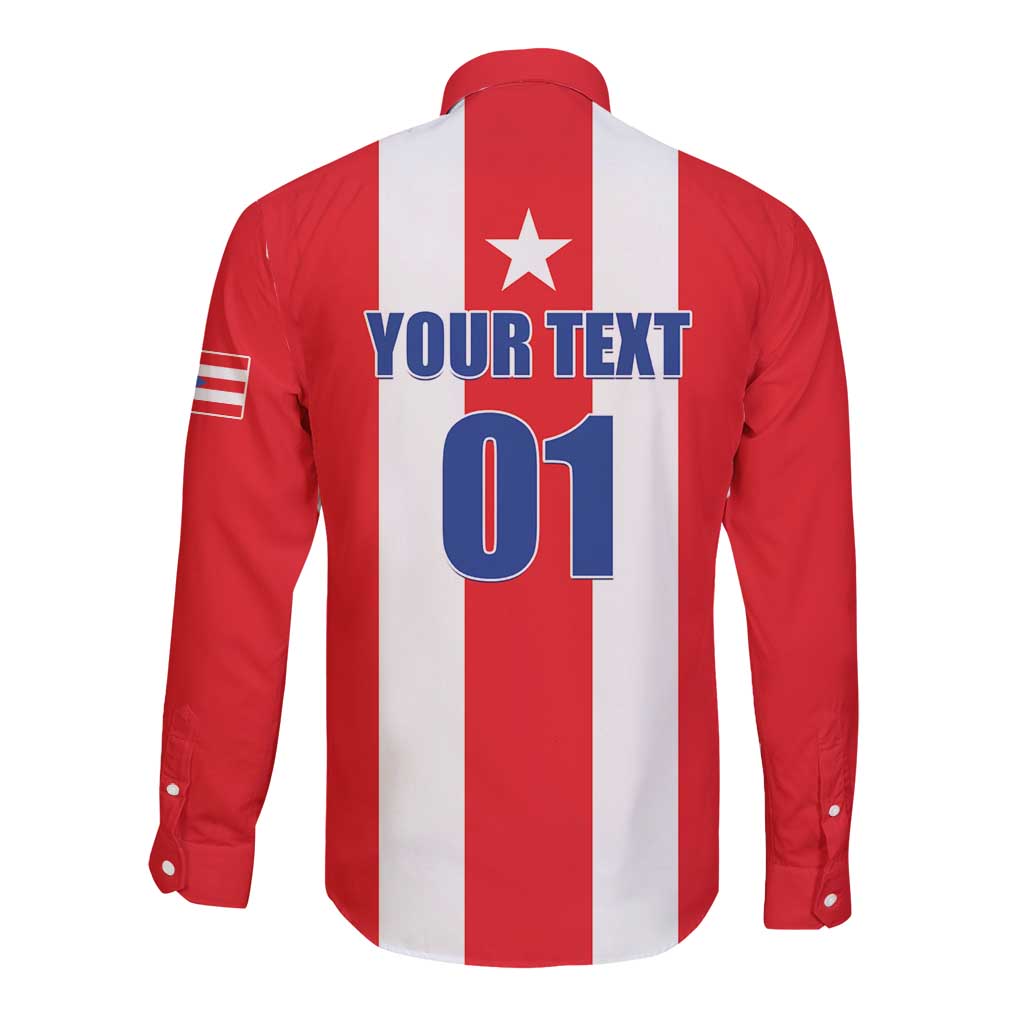 Custom Puerto Rico Football Long Sleeve Button Shirt Go The Blue Hurricane