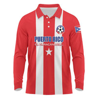 Custom Puerto Rico Football Long Sleeve Polo Shirt Go The Blue Hurricane