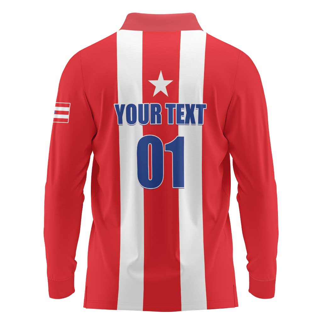 Custom Puerto Rico Football Long Sleeve Polo Shirt Go The Blue Hurricane