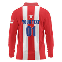 Custom Puerto Rico Football Long Sleeve Polo Shirt Go The Blue Hurricane