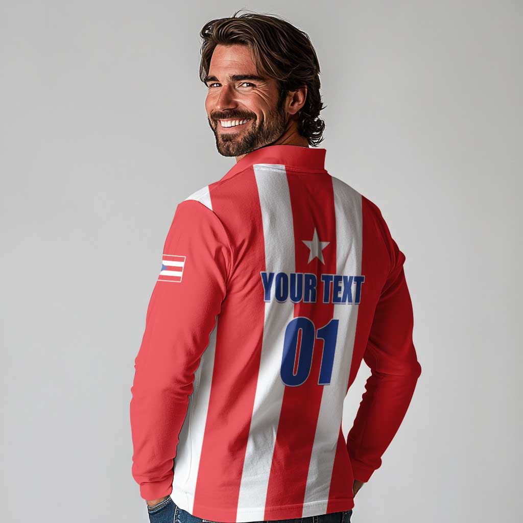 Custom Puerto Rico Football Long Sleeve Polo Shirt Go The Blue Hurricane