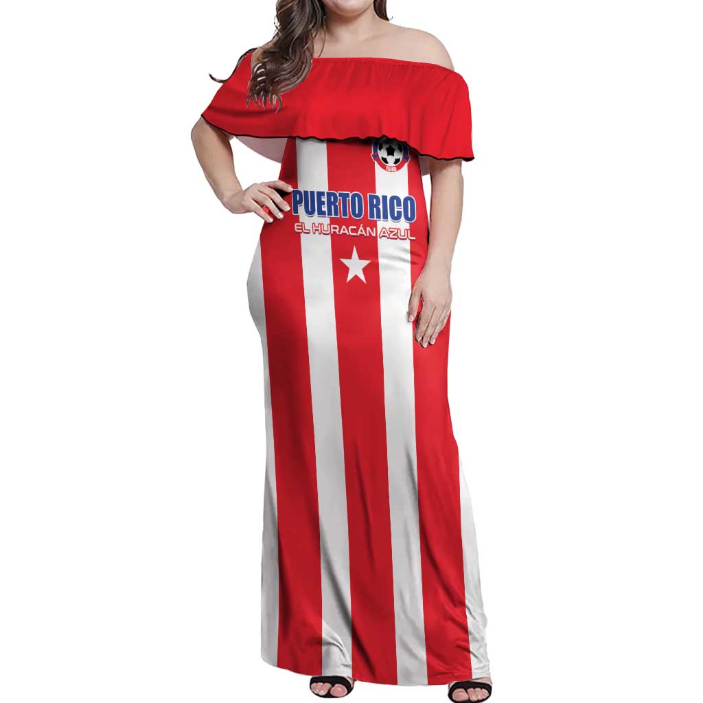 Custom Puerto Rico Football Off Shoulder Maxi Dress Go The Blue Hurricane