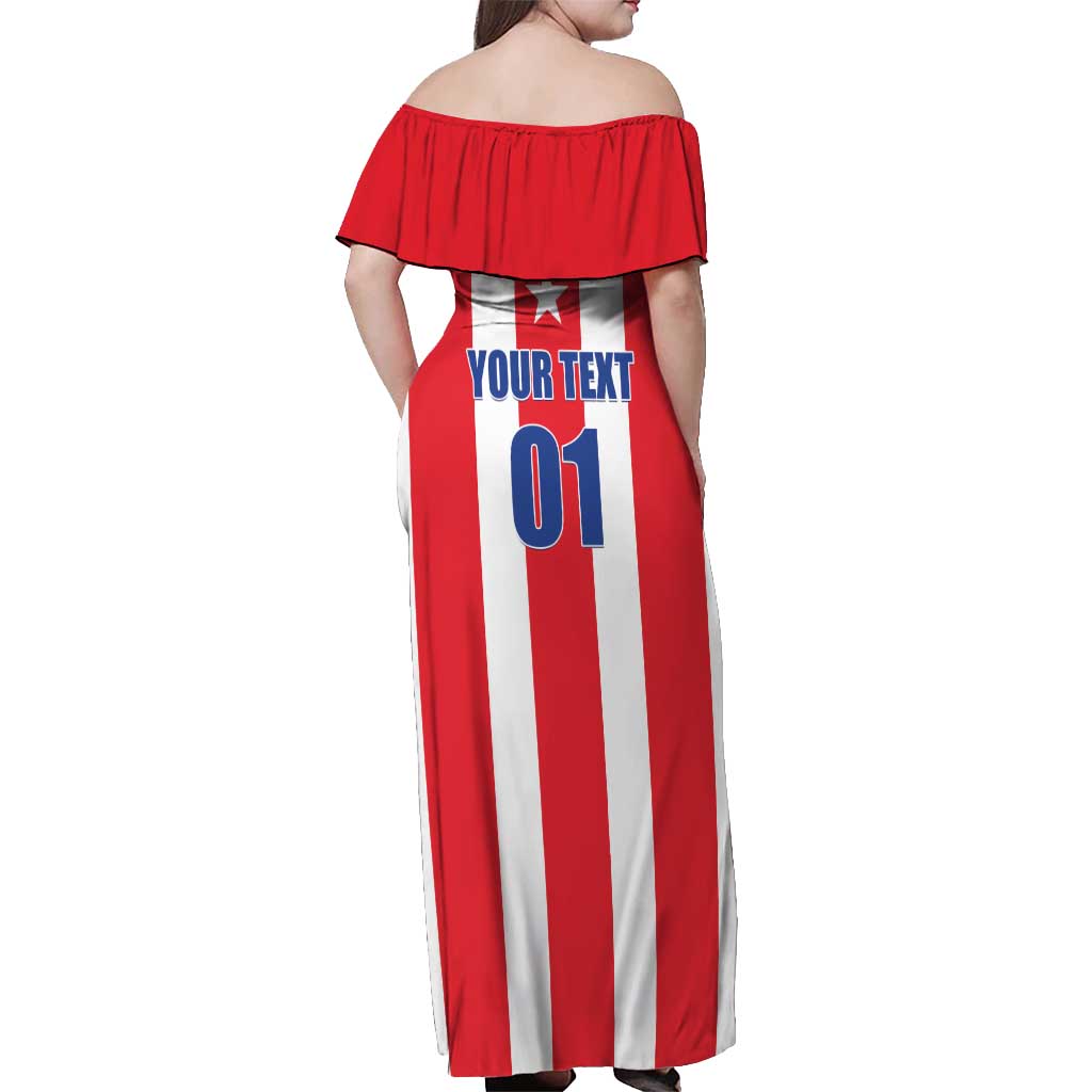 Custom Puerto Rico Football Off Shoulder Maxi Dress Go The Blue Hurricane