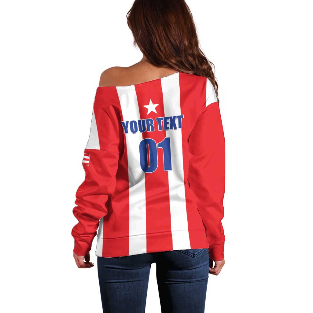 Custom Puerto Rico Football Off Shoulder Sweater Go The Blue Hurricane