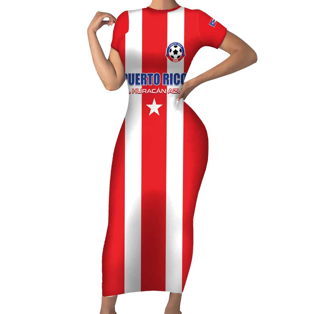 Custom Puerto Rico Football Short Sleeve Bodycon Dress Go The Blue Hurricane