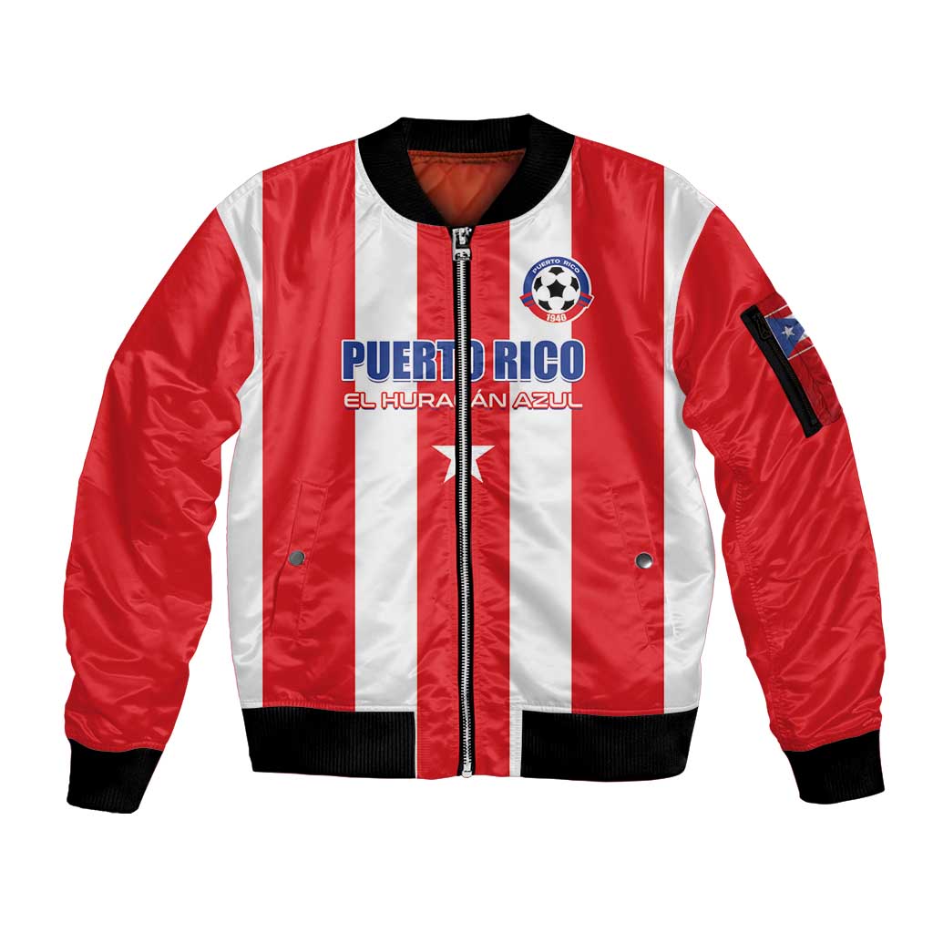 Custom Puerto Rico Football Sleeve Zip Bomber Jacket Go The Blue Hurricane