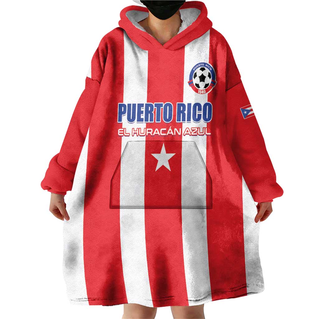 Custom Puerto Rico Football Wearable Blanket Hoodie Go The Blue Hurricane