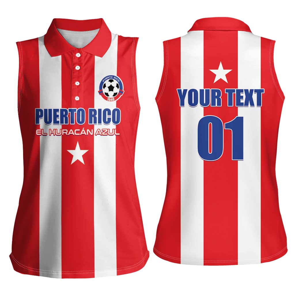 Custom Puerto Rico Football Women Sleeveless Polo Shirt Go The Blue Hurricane