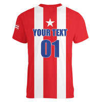 Custom Puerto Rico Football Women V-Neck T-Shirt Go The Blue Hurricane