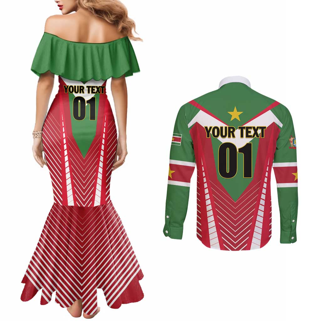 Custom Suriname Football Couples Matching Mermaid Dress and Long Sleeve Button Shirt Go Sranankondre Fubal Pluga