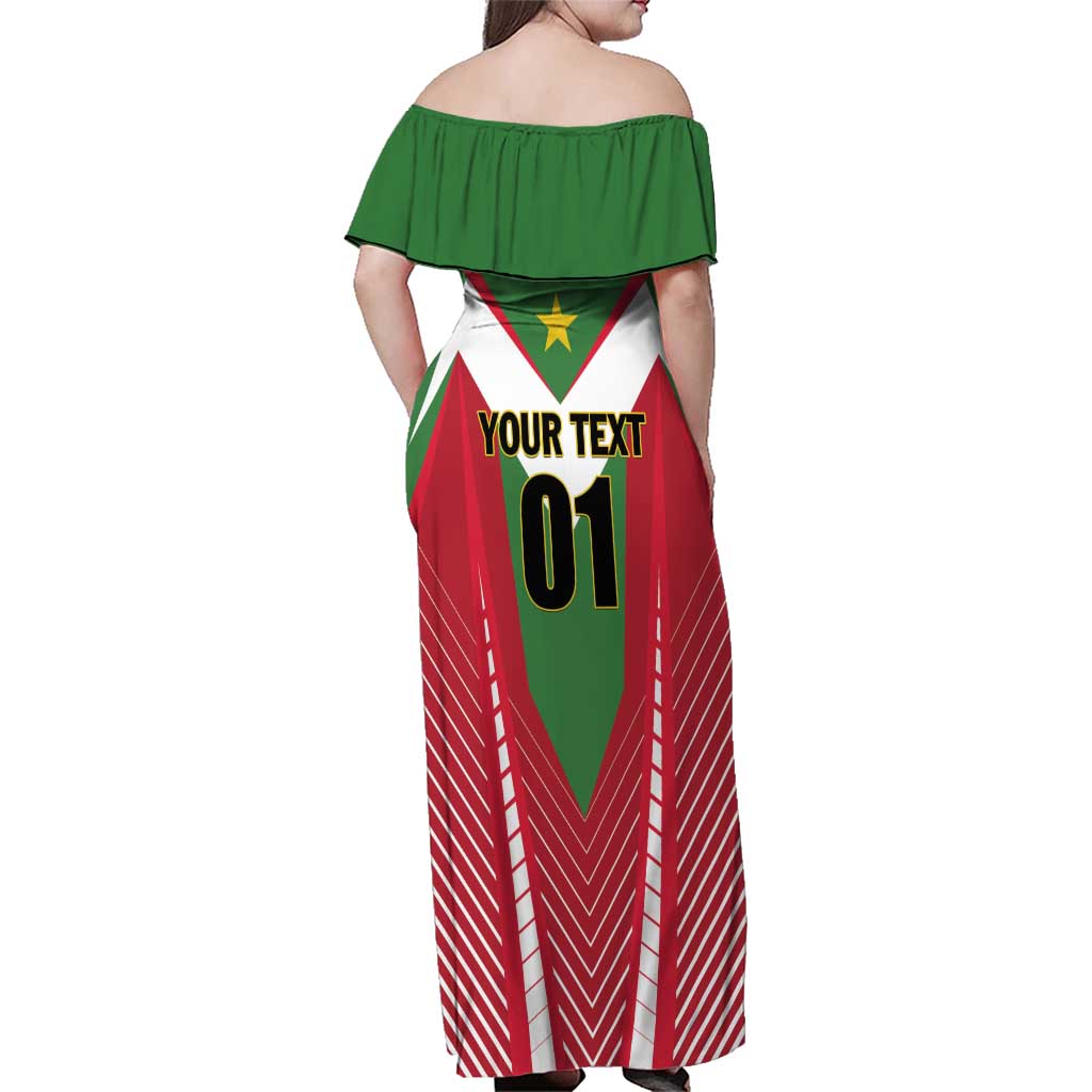 Custom Suriname Football Family Matching Off Shoulder Maxi Dress and Hawaiian Shirt Go Sranankondre Fubal Pluga