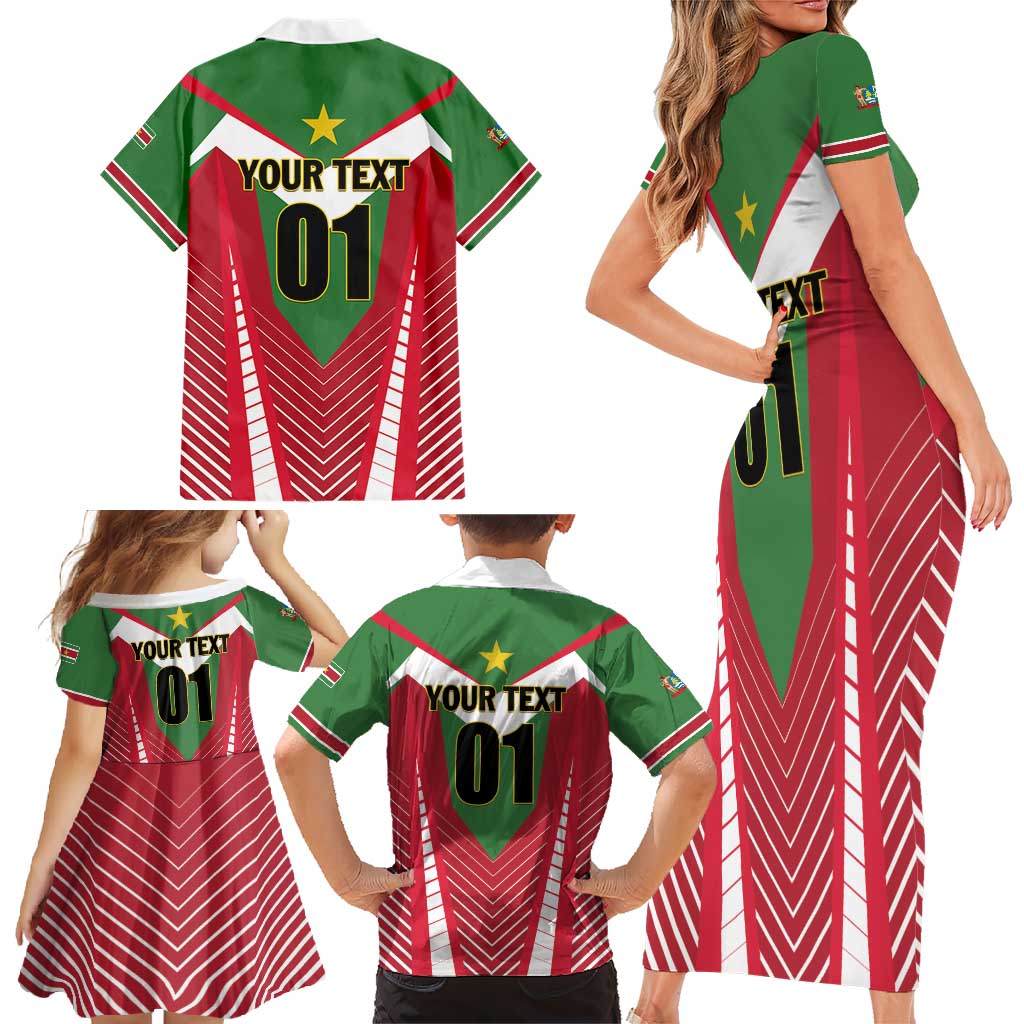 Custom Suriname Football Family Matching Short Sleeve Bodycon Dress and Hawaiian Shirt Go Sranankondre Fubal Pluga