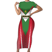 Custom Suriname Football Family Matching Short Sleeve Bodycon Dress and Hawaiian Shirt Go Sranankondre Fubal Pluga