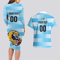 Custom Rugby Argentina Couples Matching Long Sleeve Bodycon Dress and Hawaiian Shirt Pumitas Go Champions