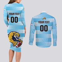 Custom Rugby Argentina Couples Matching Long Sleeve Bodycon Dress and Long Sleeve Button Shirt Pumitas Go Champions